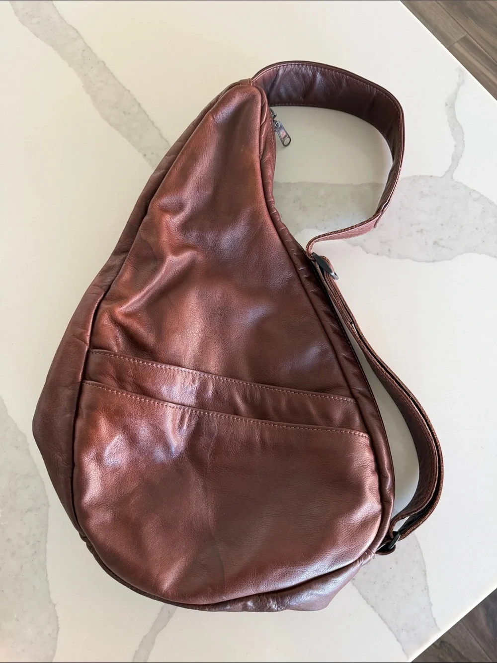 Ameribag 18” Brown Leather Sling Healthy Back Backpack Sling Bag Unisex Style
